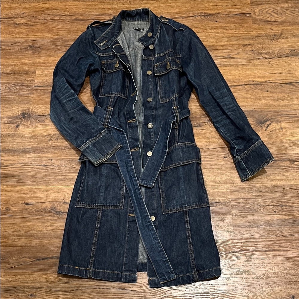 Elegant Dark Blue Denim Trench Coat